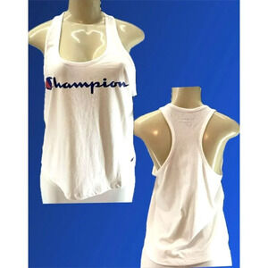 Champion XL White Logo Scoop Neckline Racerback Cotton Blend Crop Tank Top